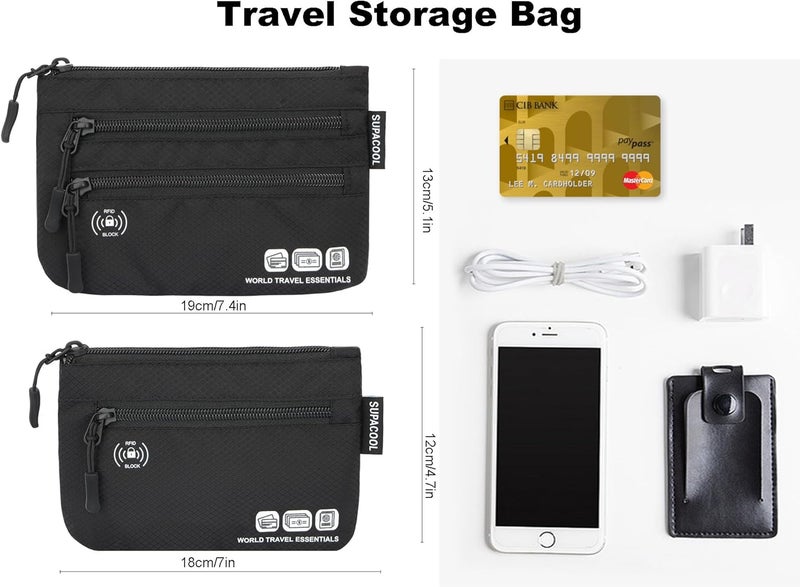 SUPACOOL Passport Holder Bag, Travel Wallet for Men Women Family, Passport Pouch, Card Holder Organizer, RFID Blocking, Two-piece Set(Black) - Image 5